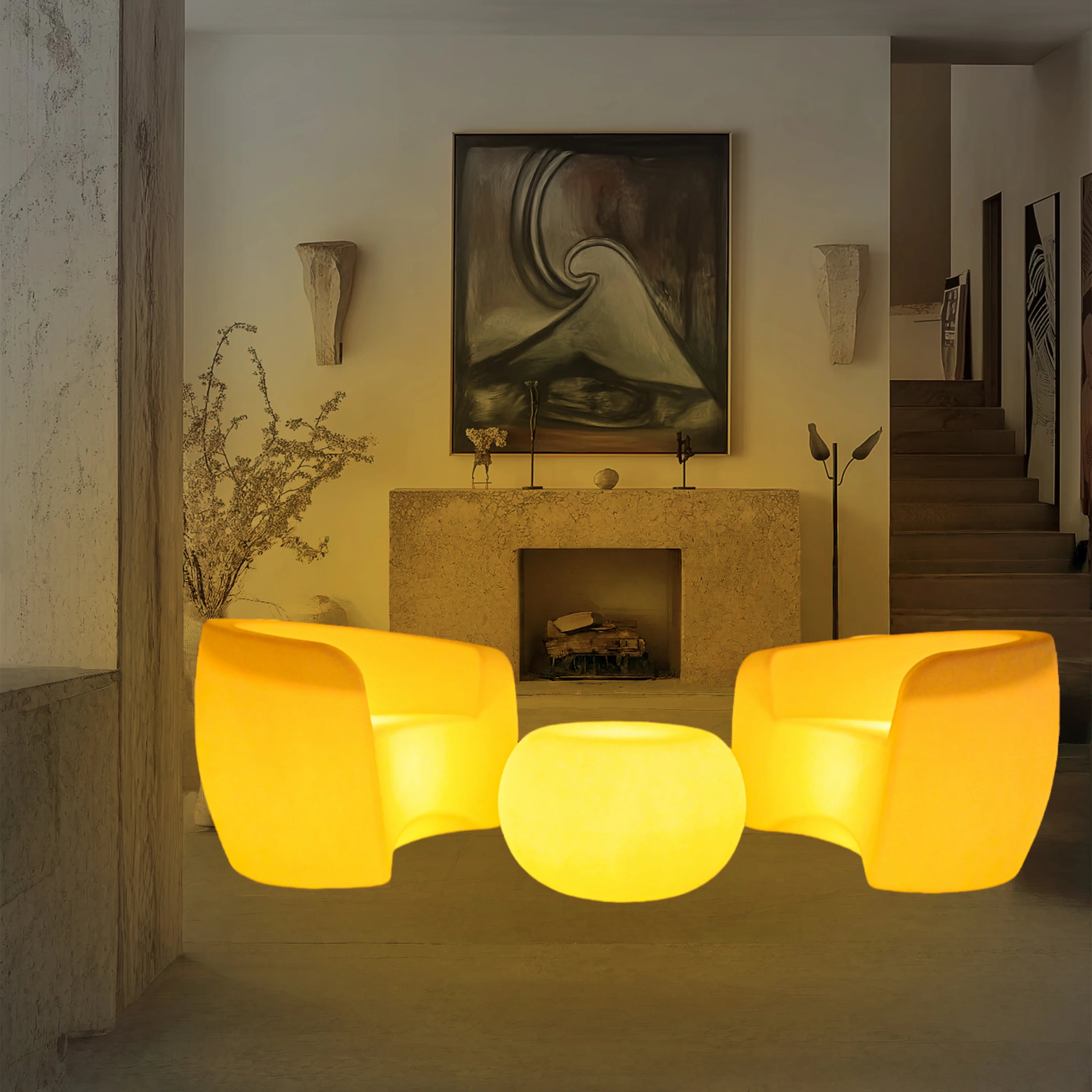 Modern LED Bar Furniture Glowing LED Cocktail Table and Chairs Waterproof Plastic LED Lighting Contemporary Style