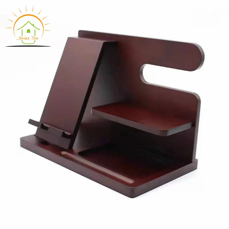 Wood Phone Docking Handmade Crafts Station Tray with Laser Engraving All-in-One Storage Box Mobile Phone Holder Wholesale