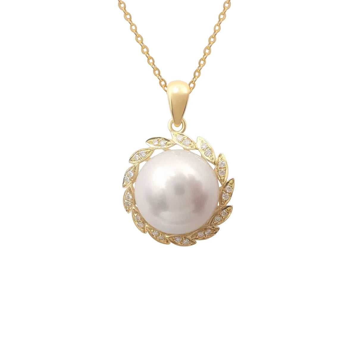AU750 18k Solid Gold Pendant Necklace Classic Pearl Diamond Solid Yellow Gold Necklace Women Jewelry