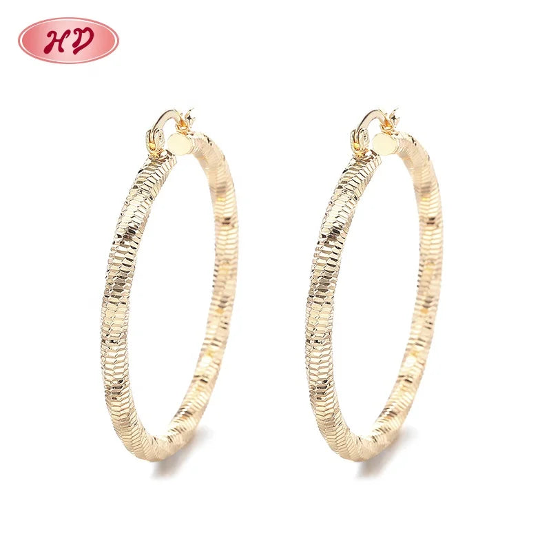 Hengdian Wholesale Earrings Women Elegant Brass Zircon Hoop Earrings With 18K Gold Plating 18K Laminated Gold Bisuterias