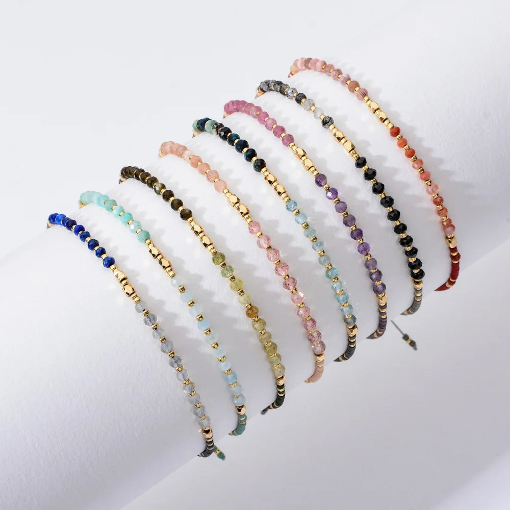 Bohemian Style Purple Green Blue Red Crystal Agate Bracelet Multi Color Rice Beads Natural Stone Bracelet for Women
