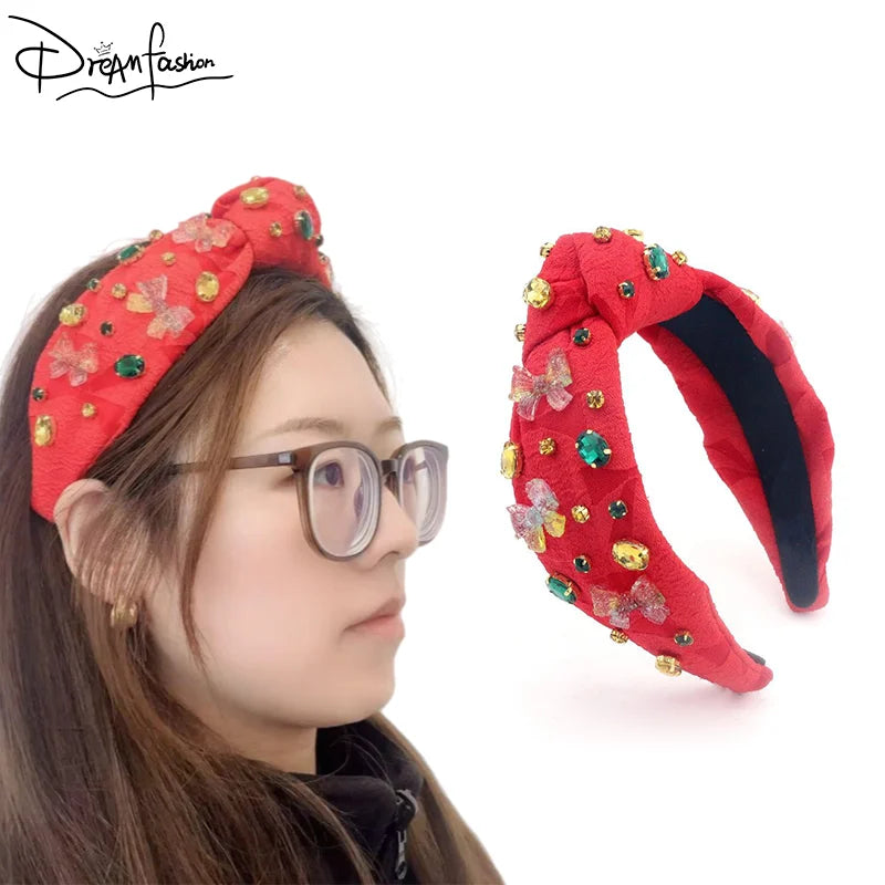 Dream Fashion Red Gold Green Baroque Custom Crystals Hair Clasp Lightweight Customizable Christmas Pearl Headbands for Girls MegaBDM