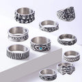 Gothic Style Skull Ring Stainless Steel Viking Amulet Rune Compass Ring Vintage Carved Boxing Fists Men Power Ring