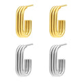 Y229 Wholesale PVD 18k Gold Plated Stainless Steel U Shape Three Layer Tube Pipe Design Stud Paper Clip Earrings for Women