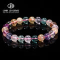 JD GEMS Wholesale Women Reiki Healing Lucky Stretchy Mala Bangles 7A Natural Stone Multicolor Rainbow Fluorite Bead Bracelet