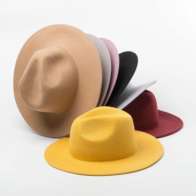 Wholesale Colour 100% Wool Felt Hat Fadora Customize Blank Unisex Flat Wide Brim Fedora Hat for Women Men Autumn Winter Fashion