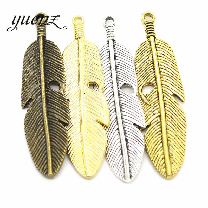 YuenZ 4 Color Antique Bronze Feather Charm Fit for Bracelets Necklace Pendant DIY Metal Jewelry 62*15mm D301