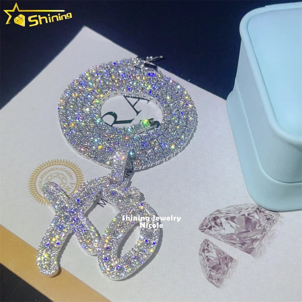 Ready to Ship 925 Silver XO Pass Diamond Tester Hip Hop Moissanite Diamond Letter Pendant for Necklace