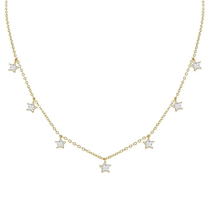Gemnel Brass Glam CZ Star Choker with  Diamonds  Jewelry Star Charm Necklace for Woman