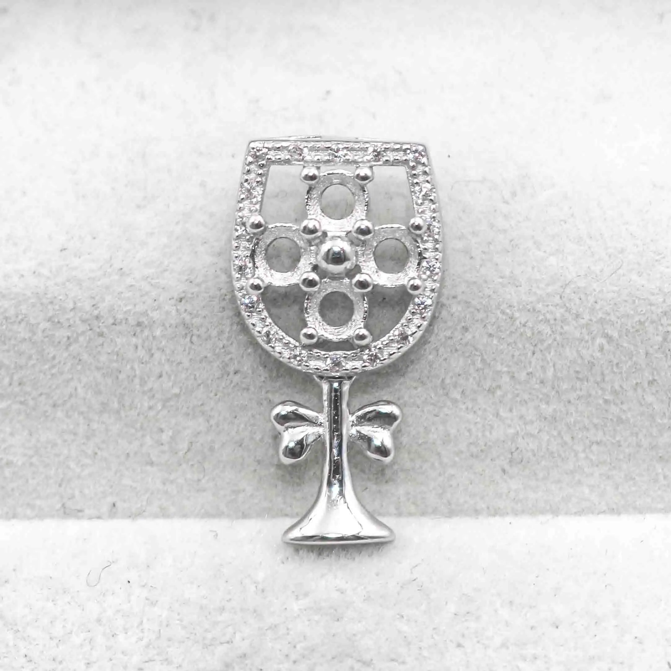 Sterling Silver 3*3mm Semi Mount Pendant Empty Frame Blank Support Setting S925 Base Holder Without Center Stone for DIY Inlay