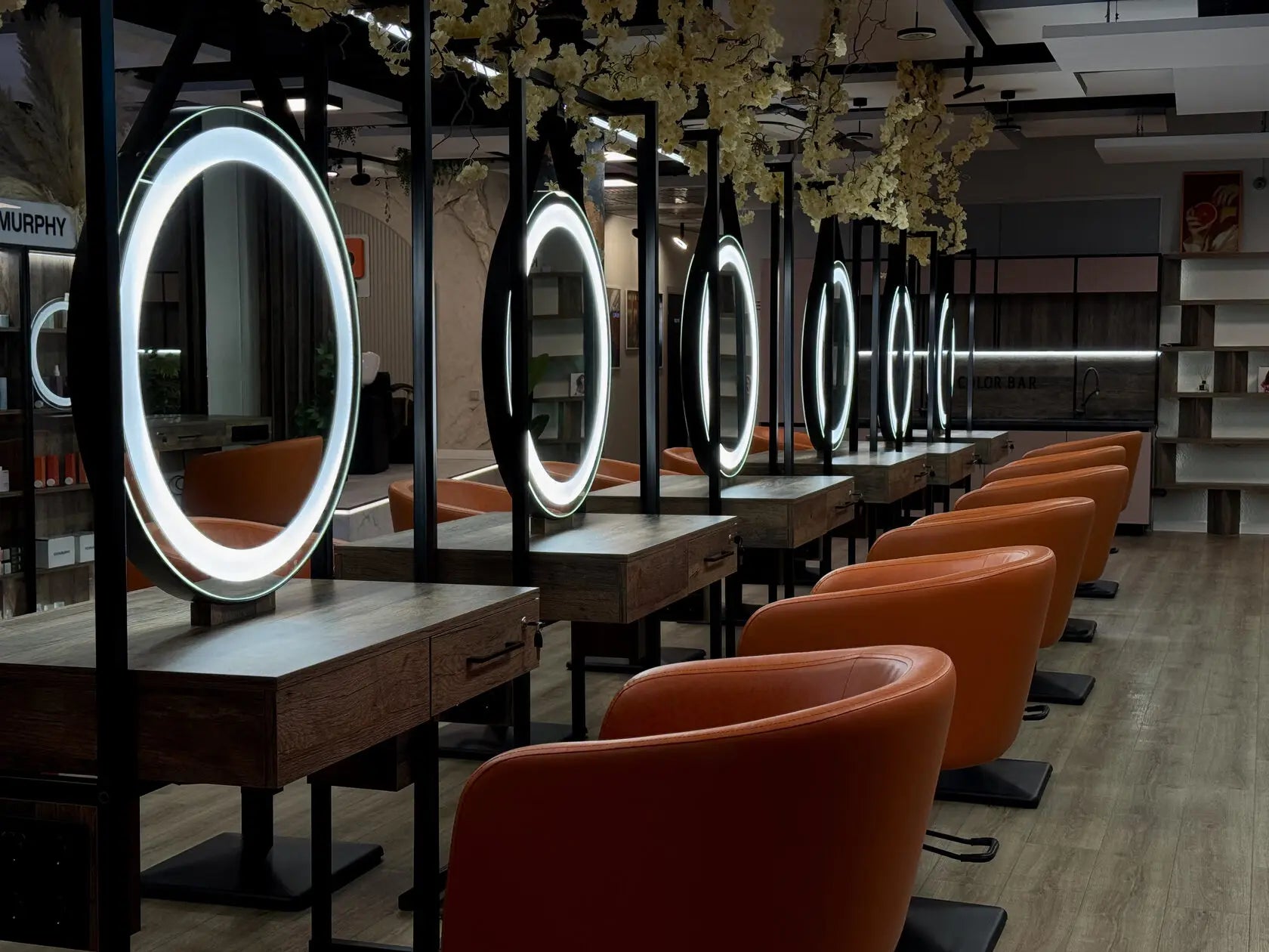 Modern Double-Sided Makeup Mirror with Lights Glass Salon Mirror with Wheels