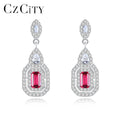 CZCITY Luxury Platinum Men Made Ruby Color Gemstone Earrings Elegant Women Jewelry Vintage Design