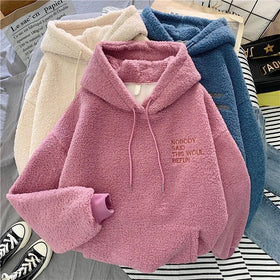 Wholesale Thickened Fleece Sweatshirt Women Casual Solid Long Sleeve Regular Fit Tops Pullover Autumn Winter Eco-Friendly