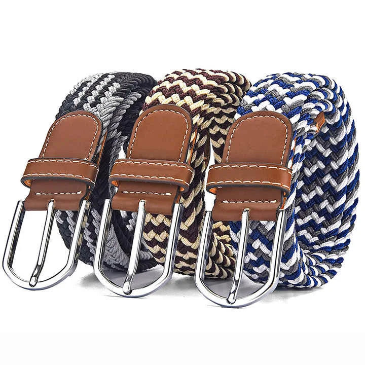 Wholesale Men Ladies Braided Fabric Elastic Woven Stretch Jeans Belts