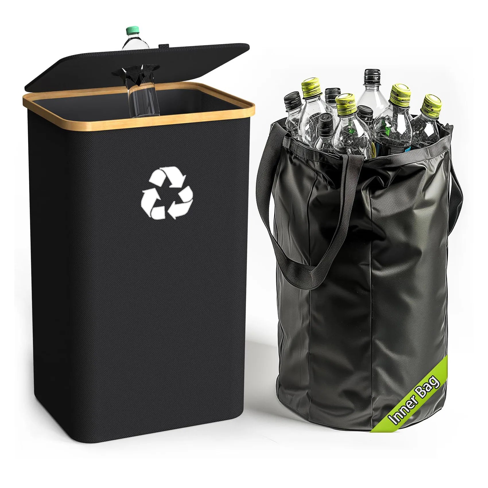 Recycling Bin for Kitchen Indoor Home Large Recycle Bin With Lid Removeable Reusable Inner Bag Bottle Cans Glass Plastic Cartons