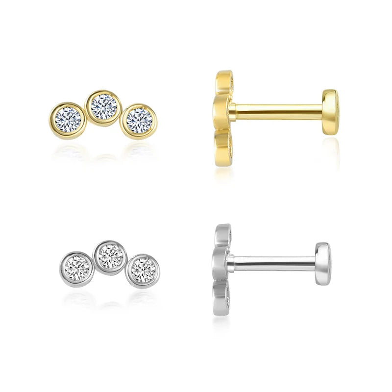 Fine Jewelry Body Piercing Earrings Round Cubic Zirconia 925 Sterling Silver Tragus Labret Lip Medusa Conch for Women Men