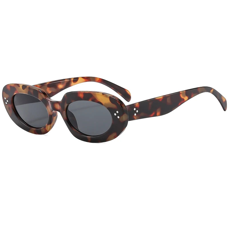 Personalities UV400 Retro Sunglasses Fashionable Oval Shades Eyeglasses Gray PC Frame Vintage Sun Glasses for Women and Men