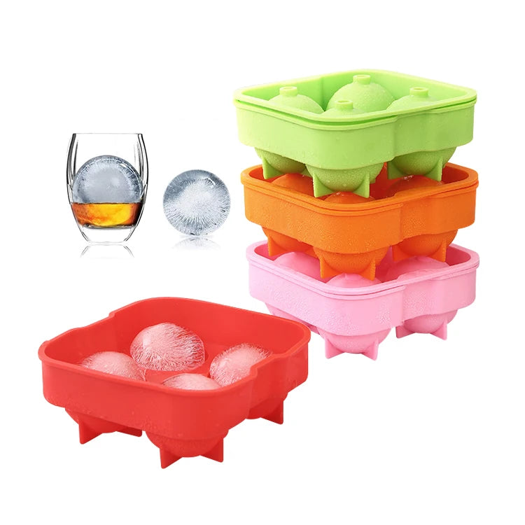 OEM&ODM  BPA Free 4 Holes Easy to Release Custom Whisky Macallan Large Size Food Grade Silicone Portable Ice Ball Maker