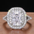 CAOSHI Geometric Design Princess Cut Crystal Full Round Simulated Moissanite Rings for Luxury Wedding Silver Plated Rings Women