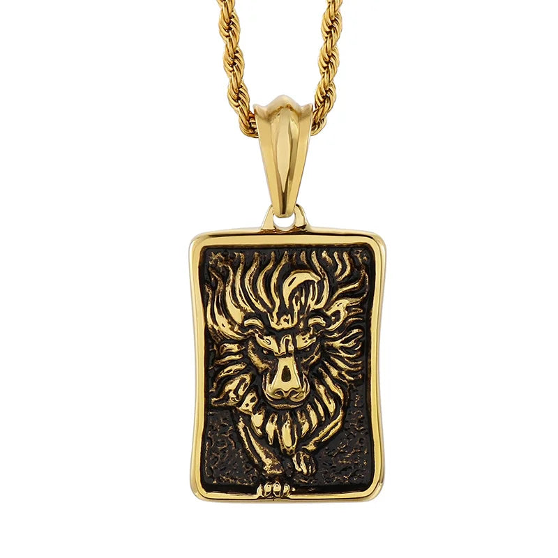 KALEN Classic Stainless Steel Pendant Mens Lion Head Charm Pendants Necklace