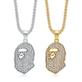 Fashion Streetwear Hiphop Hippie Iced Out Paved CZ Ape Head Men Pendant Necklace