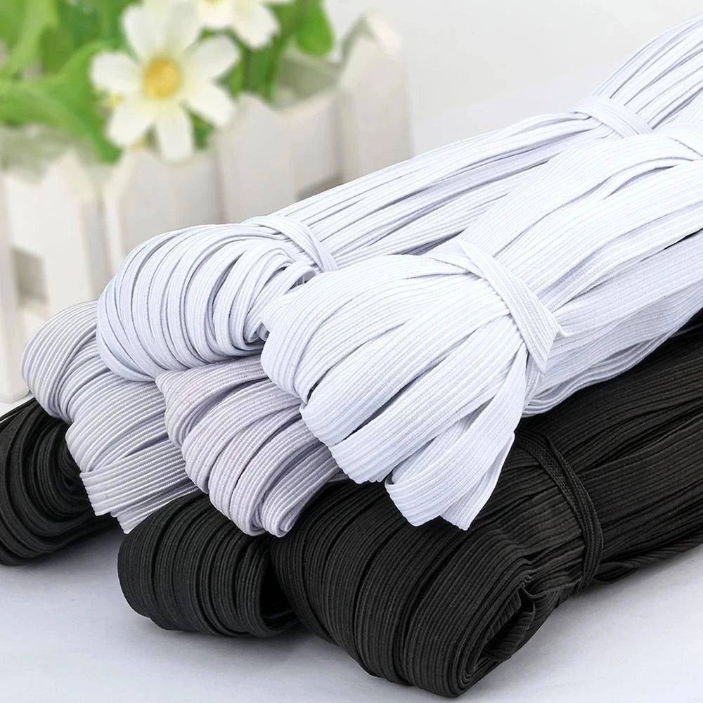 4/5/6/8/10MM White/Black Flat Elastic Bands Polyester/Nylon Jacquard Woven Elastic Rubber Band Wedding Garment Elastic Tape DIY