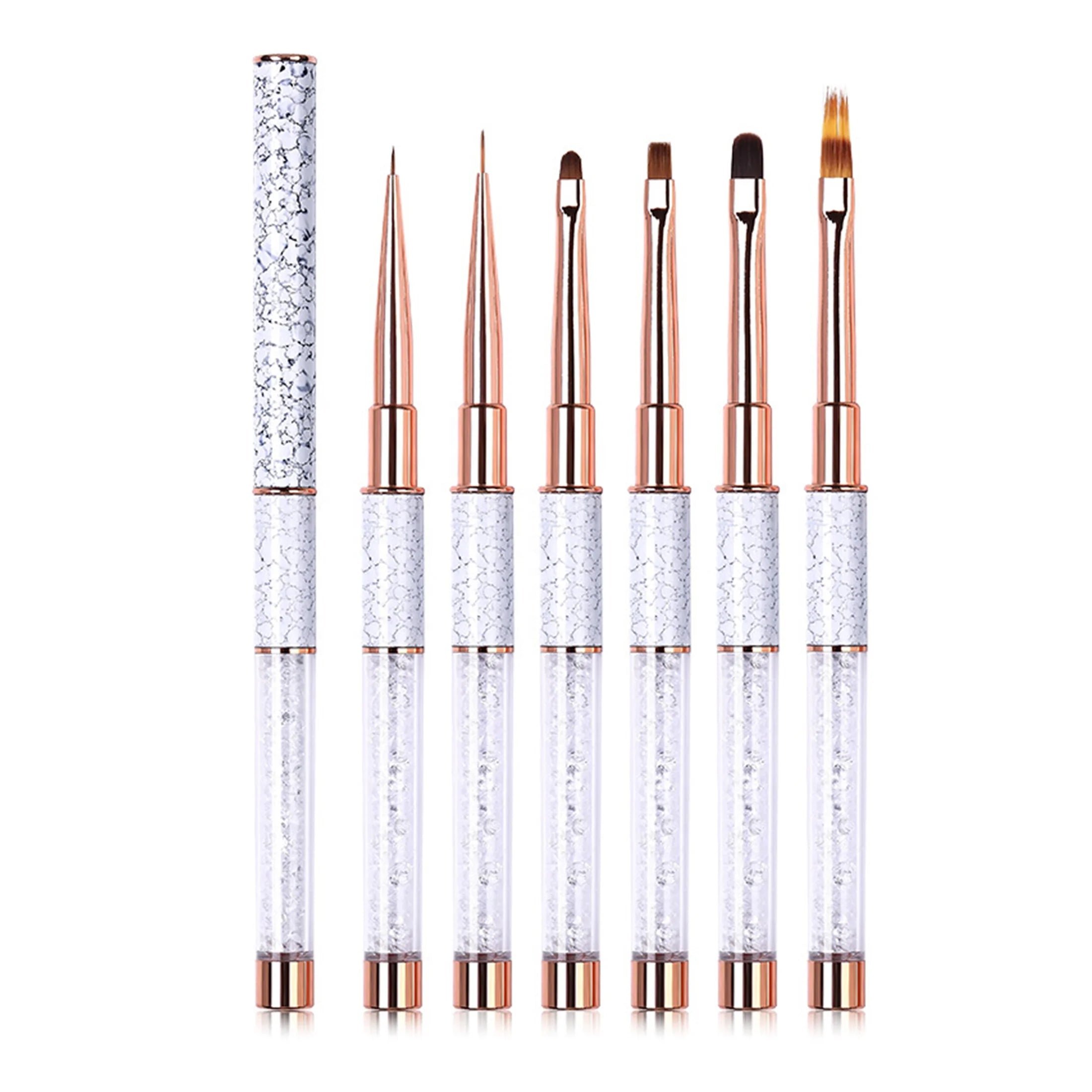 Custom Logo Nail Crystal Pen Nail Art Brush Rose Gold Ferrule Marble Nail Art Gel Flower Stripe Painting