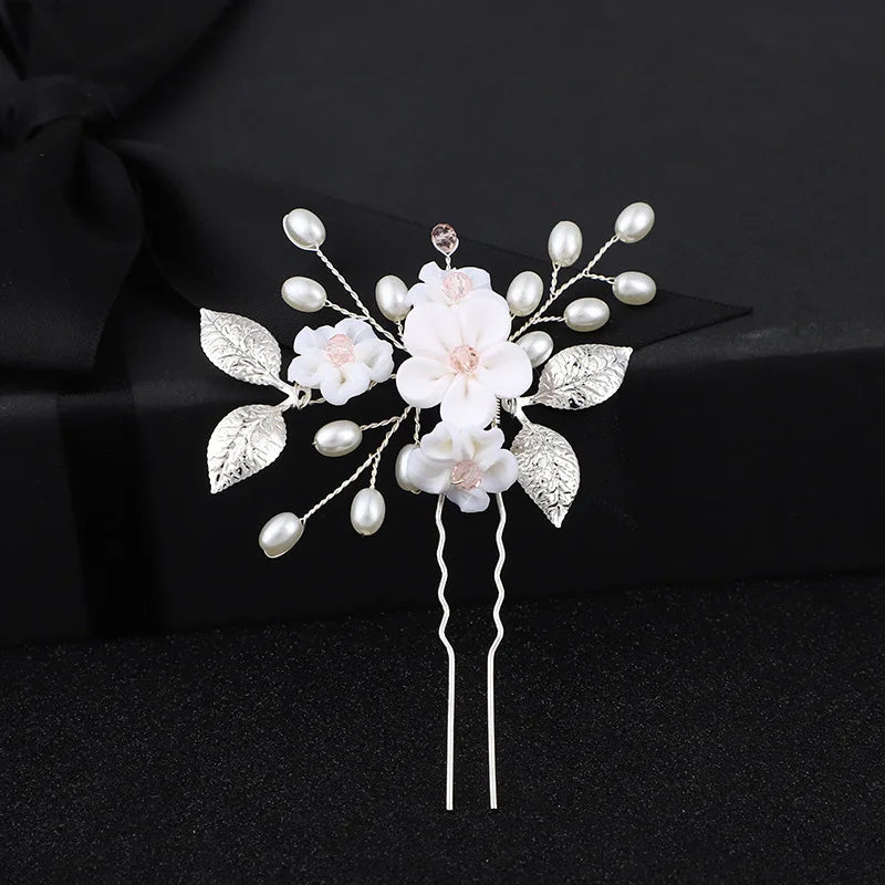 Crystal Flower Leaf Wedding Hair Accessories Bridal Hair Pin Elegant Opal Bridal Hair Pins Women