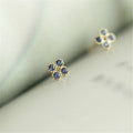 925 Sterling Silver Blue Zircon Earrings Women Flower 18 Gold Plating Earrings