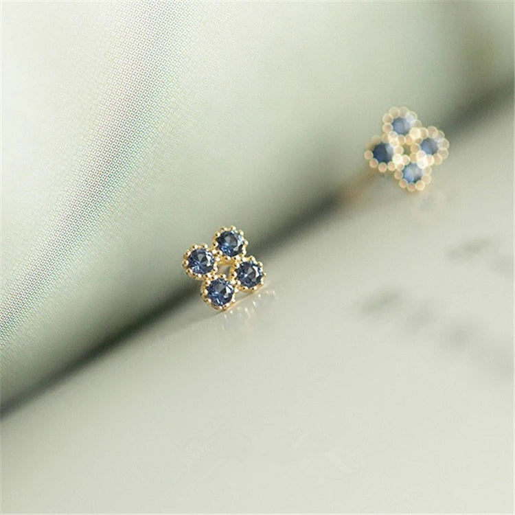 925 Sterling Silver Blue Zircon Earrings Women Flower 18 Gold Plating Earrings
