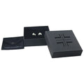 Custom Black Square Lid Cardboard Jewelry Packaging Earring Ring Necklace Box with Foam Lining Velvet Pouch 9x9x2.8cm Size