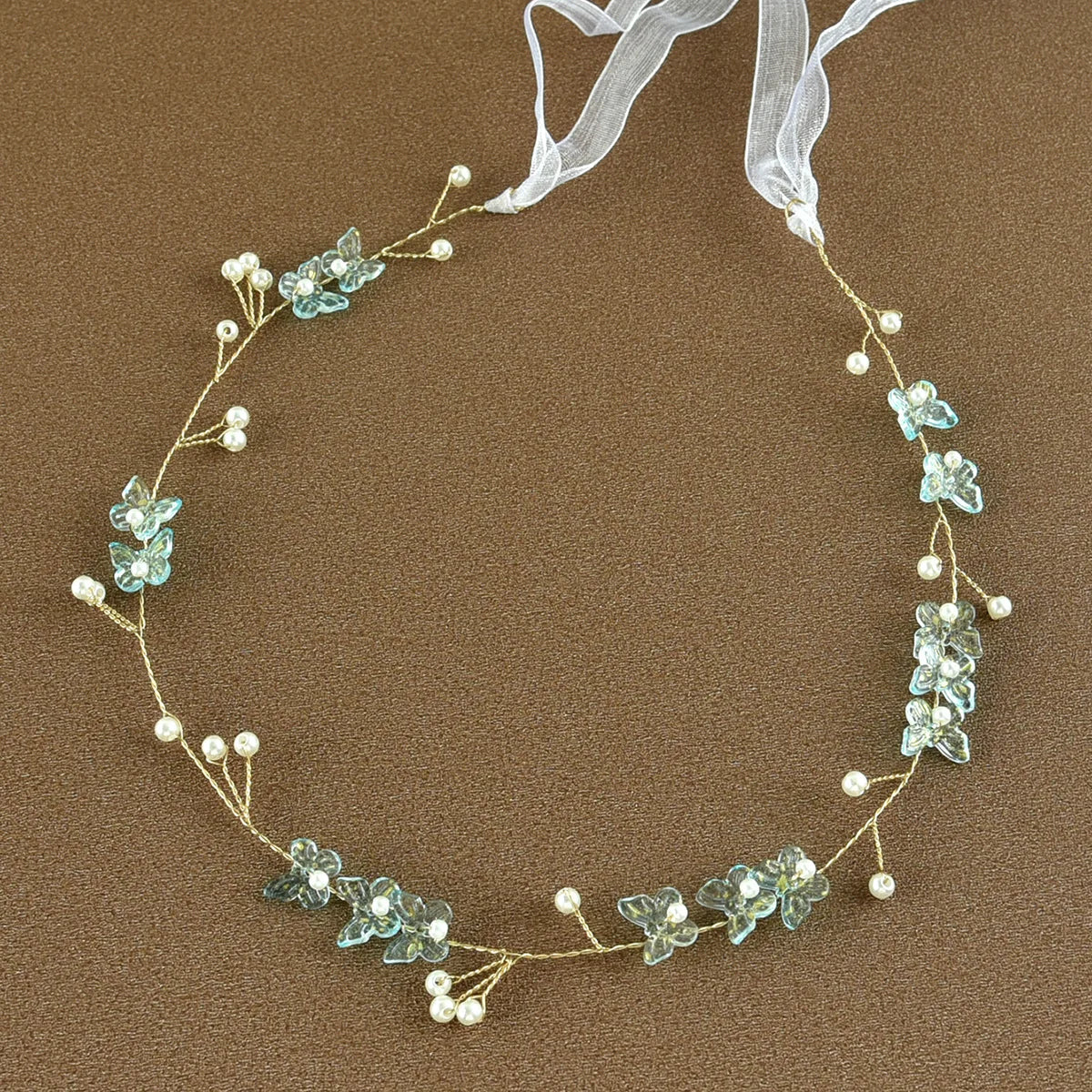 Bridal Headdress Wedding Jewelry Pearl Three-petal butterfly Flower Hair Vine Handmade Elegant Hair Band Bride Hair Accessories