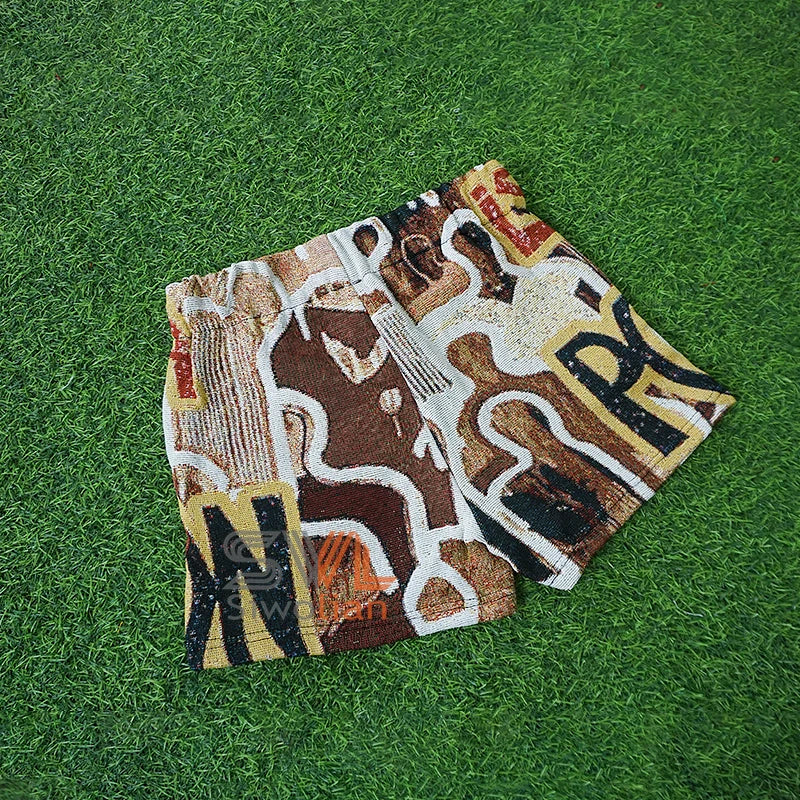 Fashion Design StreetWear Retro Vintage Tapestry Men's Shorts Jacquard Tapestry Handsewn Hot Short for Men