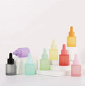 Macaron Color 20ml Empty Refillable pink Blue Green Flat Shoulder Glass Dropper Bottle for Essential Oil Cosmetic Packaging