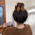 New Coffee Knitted Bow Hair Clip Bun Head Grab Clip Women's Autumn and Winter Elegant Hair Clip