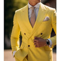 Custom Yellow Men Suits Double Breasted Peaked Lapel Regular Length 2 Piece Jacket Pants Blazer Evening Party Costume Homme MegaBDM