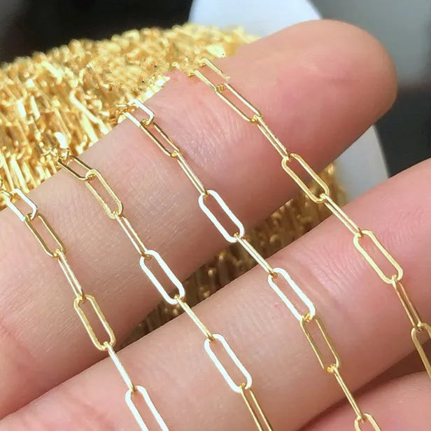 Premium Non Fading 1/20 14K GF Paper Clip Chain 2mm Real 14K Gold Filled Rectangular Body Chain for Jewelry Finding