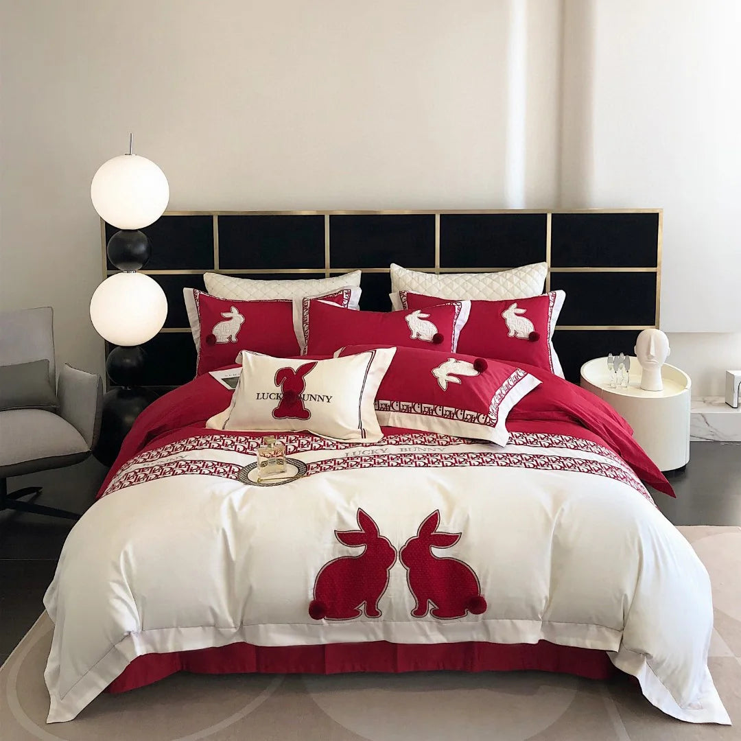 Wholesale Customized 100% Egypt Cotton Red Duvet Cover Soft king Size Quilt Cover Embroidery Bedding Sets