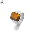 Fashion Stainless Steel Jewelry Ring Agate Men's Pattern Ring Gold Ring Big Single Stone Design