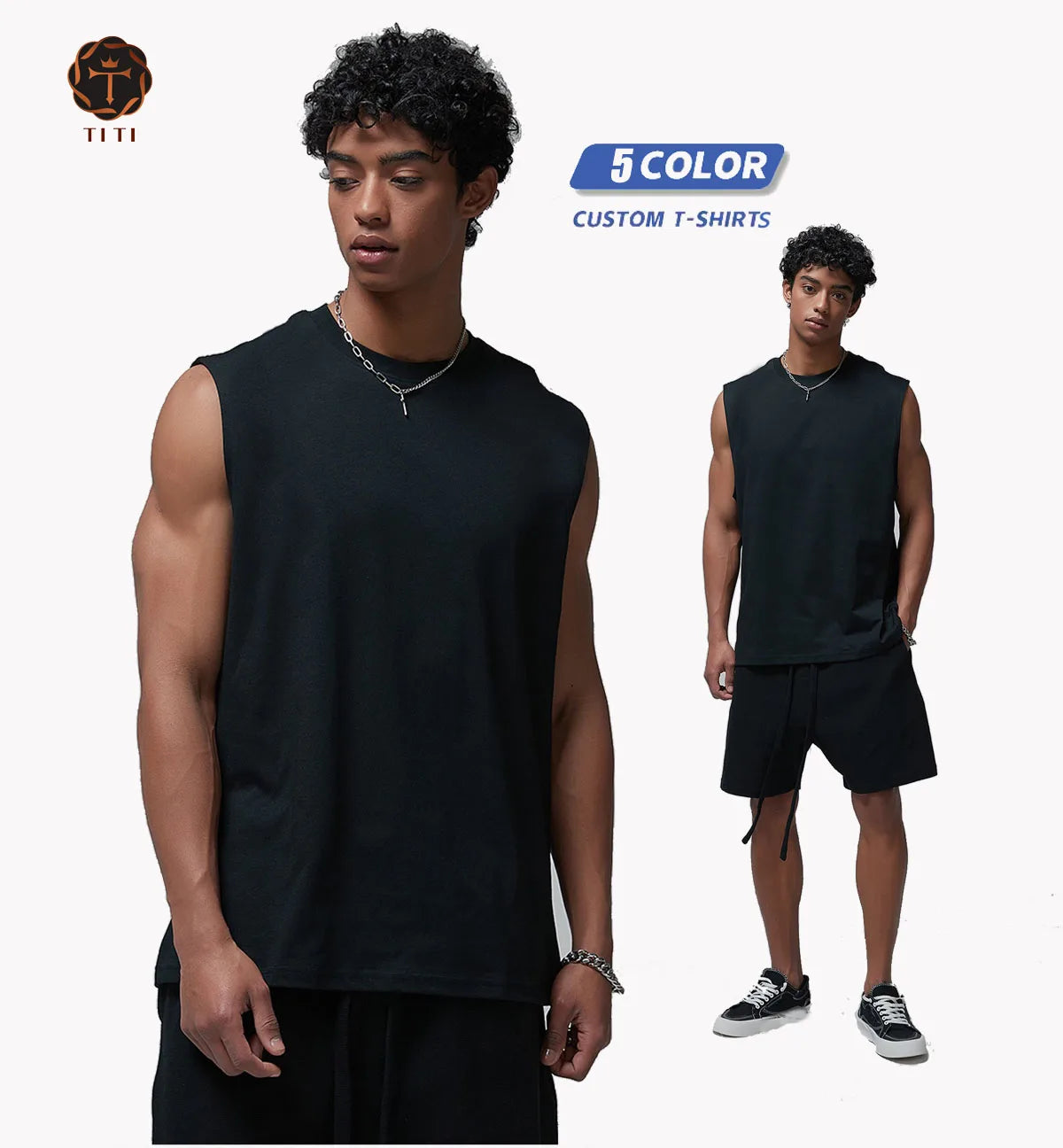 TITI Streetwear Custom logo Undershirt Gym Workout Sleeveless T-shrit Vest Men Stringer White tank Top