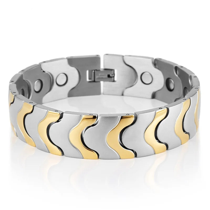 New Stainless Steel 16mm Wave Shaped Jewelry Fashion Magnetic Bracelet for Men and Women