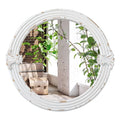 Farmhouse Decor Handmade White Luxury Decorative Circle Wood Framed Bathroom Espejos Hanging Rustic Wooden Round Wall Mirror
