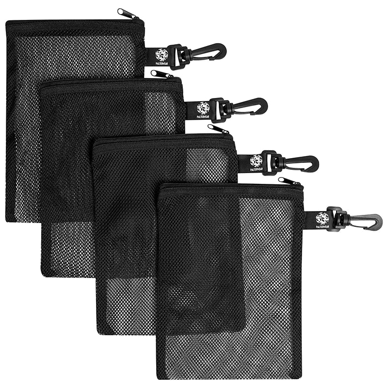 6x8 Inch Black Mesh Zipper Beach Bags with Clip for Shells Snails Shell-fish Stones Sea-glass Shrimps