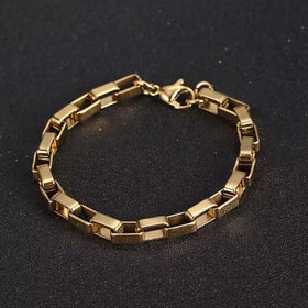 New Arrival 18k Gold Plated Long Box Chain Bracelet 5mm Stainless Steel Fashion Box Link Chain Bracelet Men Jewelry