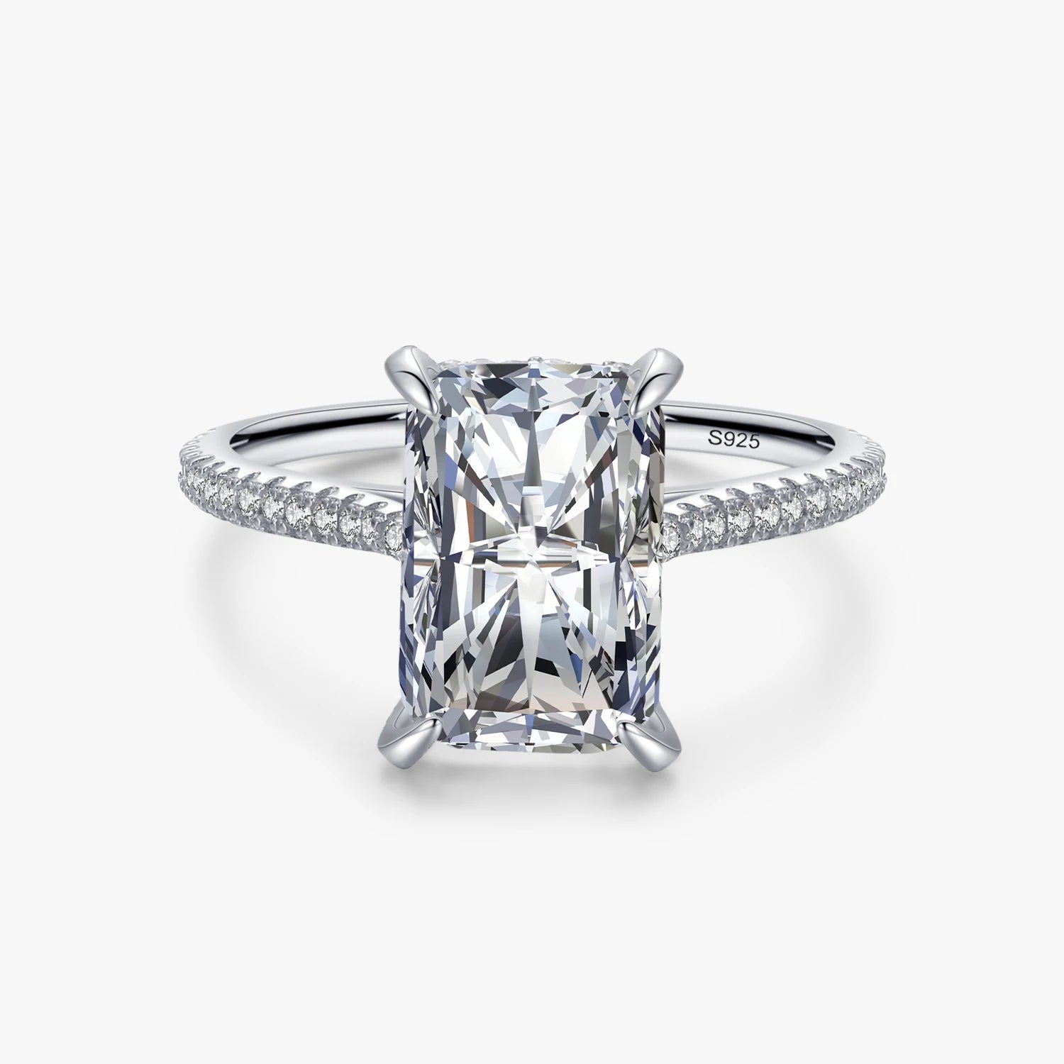 Ailmay Real 925 Sterling Silver Exquisite Luxury 3ct Clear Zircon Rectangle Rings for Women Girls Anti-allergy Fine Jewelry Gift