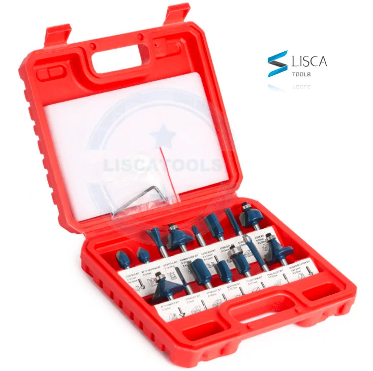 Kits001 15Pcs 1/4'' Shank Tungsten Carbide Wood Router Bit Set for Woodworking Plastic Box Pack