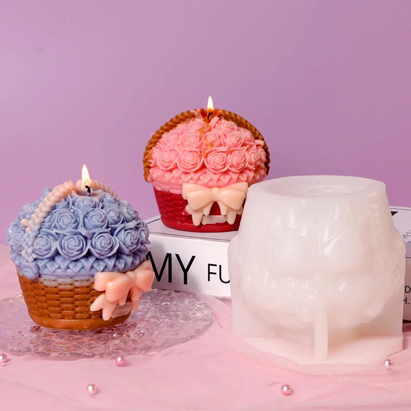 Three-dimensional 3D Mirror Rose Basket Candle Silicone Mold Aromatherapy Candle Mold Used for DIY Handmade