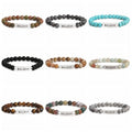 Wholesale Engrave Letters Custom Logo Stainless Steel Plate Believe Bracelet Tiger Eye Turquoise Agate Lava Stone Beads Bracelet