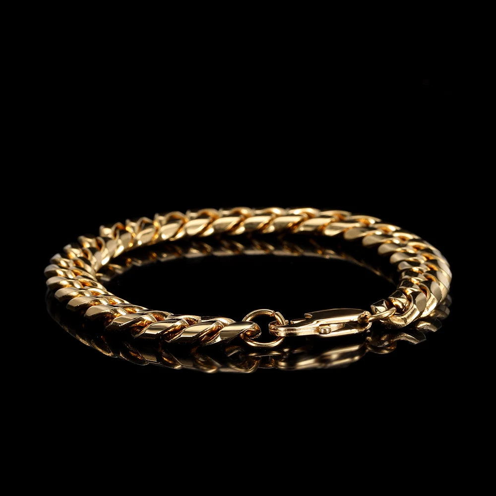 NUOYA Hip Hop Jewelry Cuban Bracelet Gift for Men Silver Gold Plated Stainless Steel Cuban Link Bracelet