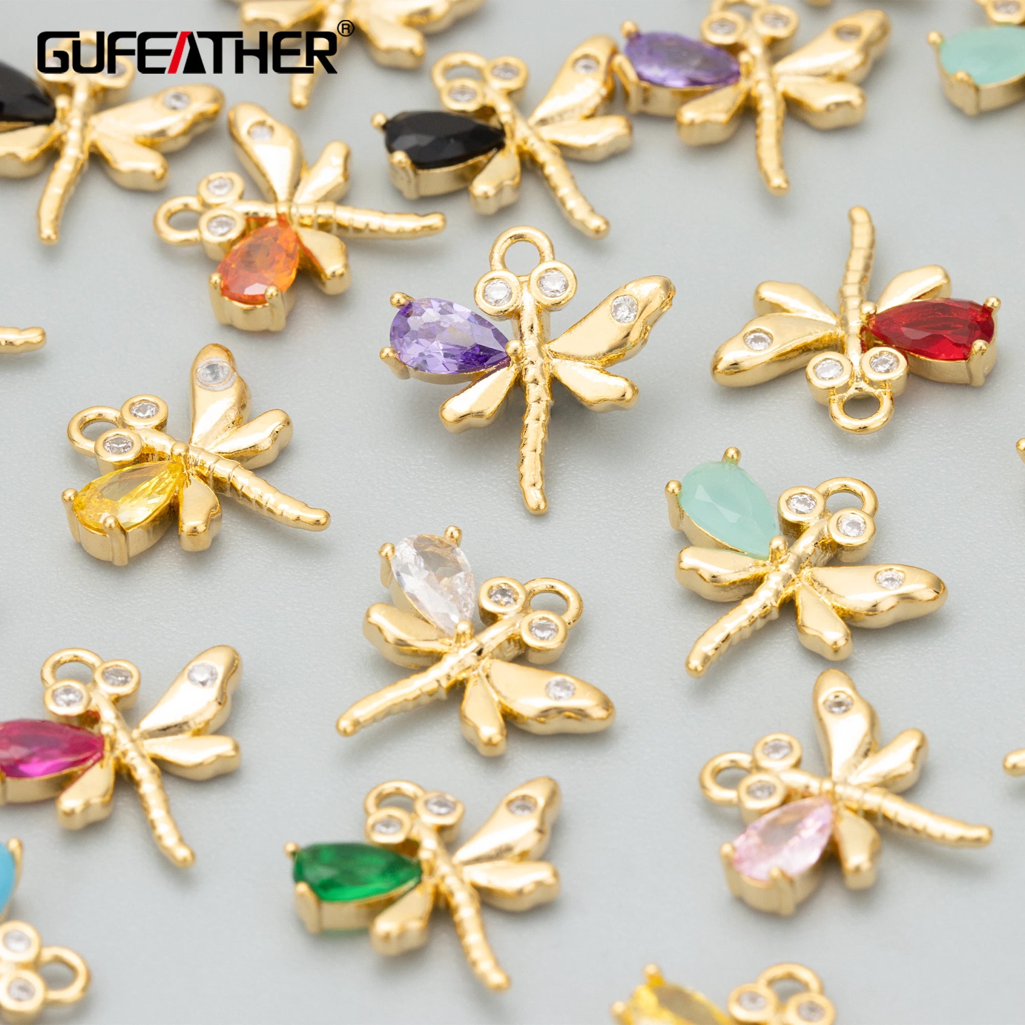 ME36 10pcs/lotjewelry Accessories18k Gold Platedcopperzirconsdragonfly Shapecharmsnecklace Making Findingsdiy Pendants